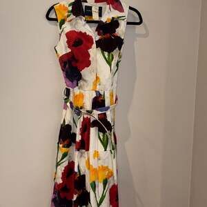 Samantha Sung Audrey Floral Shirt Dress, Sleeveless pleated Belted Midi - Size S